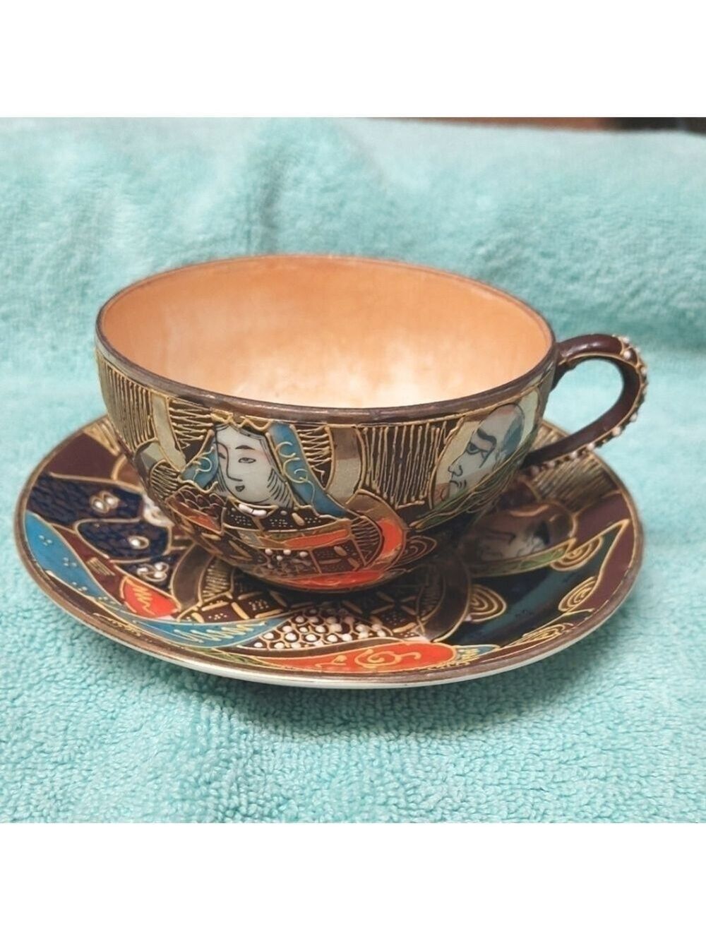 Vintage* Nagoya Satsuma Moriage Immortals Cup and Saucer Set